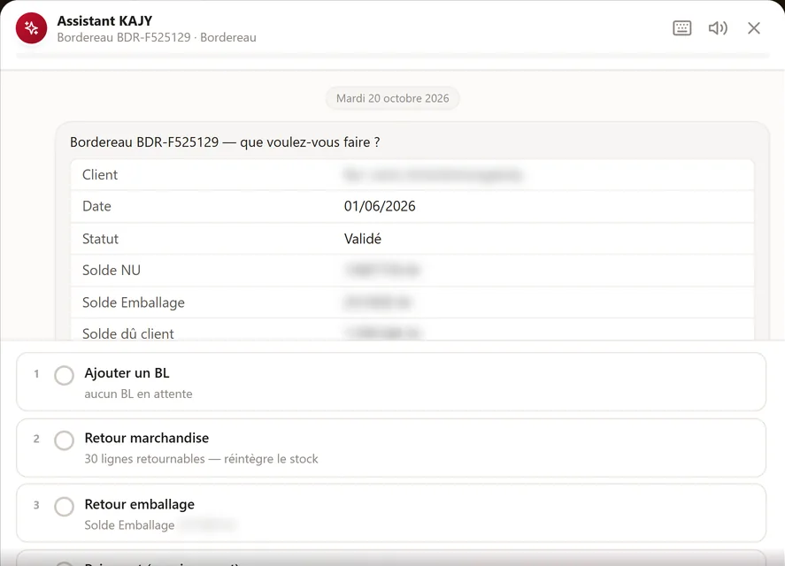 Assistant KAJY : un bordereau et ses opérations