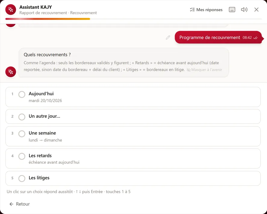 Assistant KAJY : agenda de recouvrement