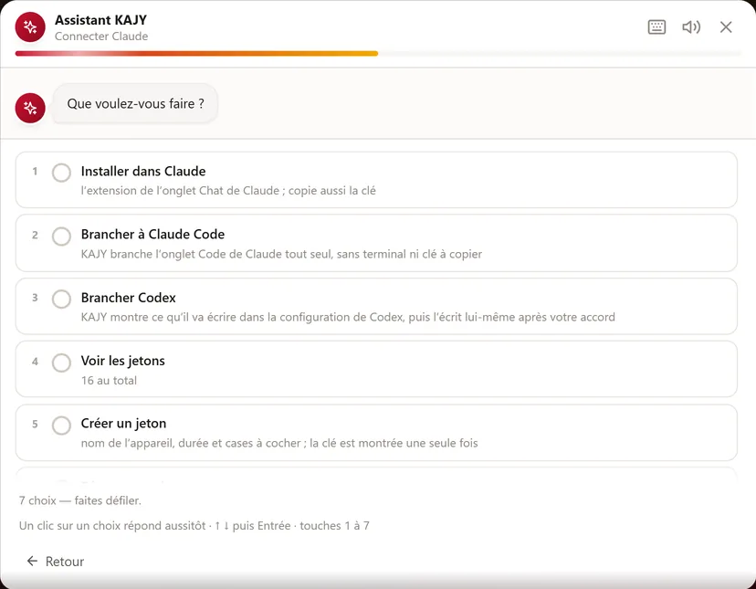 KAJY assistant: connect Claude or Codex