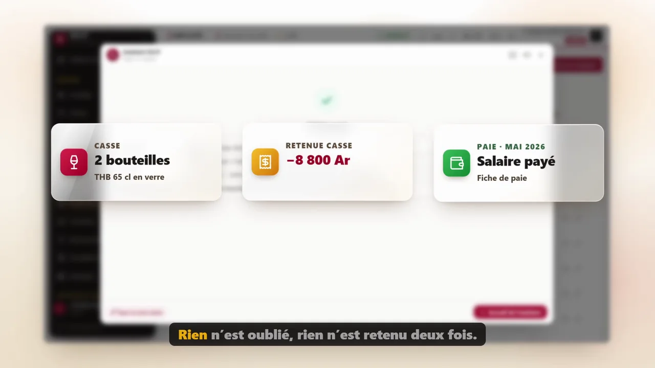 Casse, retenue, salaire payé : rien n’est oublié
